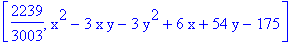 [2239/3003, x^2-3*x*y-3*y^2+6*x+54*y-175]